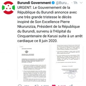Le Twitter officiel du Gouvernement Burundais