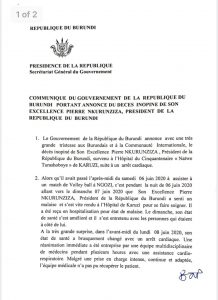 Communiqué du Gouvernement Burundais, Page 1