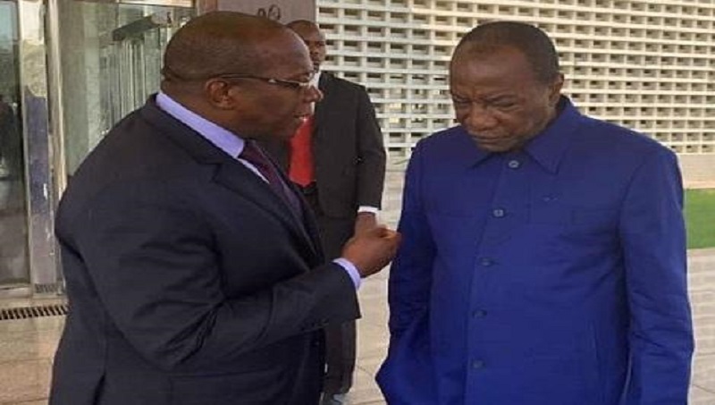 Le Président Alpha Condé et le premier ministre Kassory Fofana, au sortir d'une réunion consacrée à l'ANIES